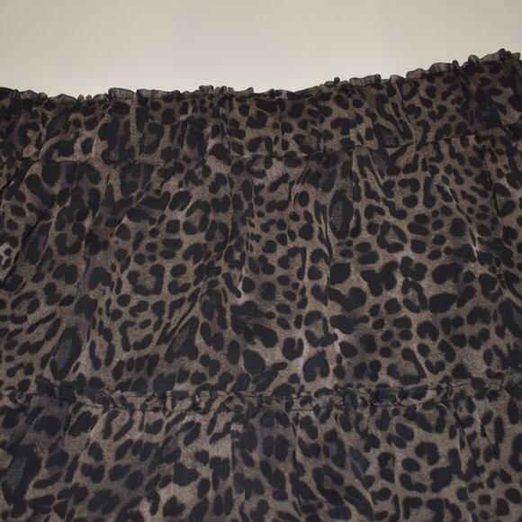 Gab & Kate Leopard Print Ruffle Mini Skirt L High Waist Flowy Boho Trendy - Picture 4 of 11